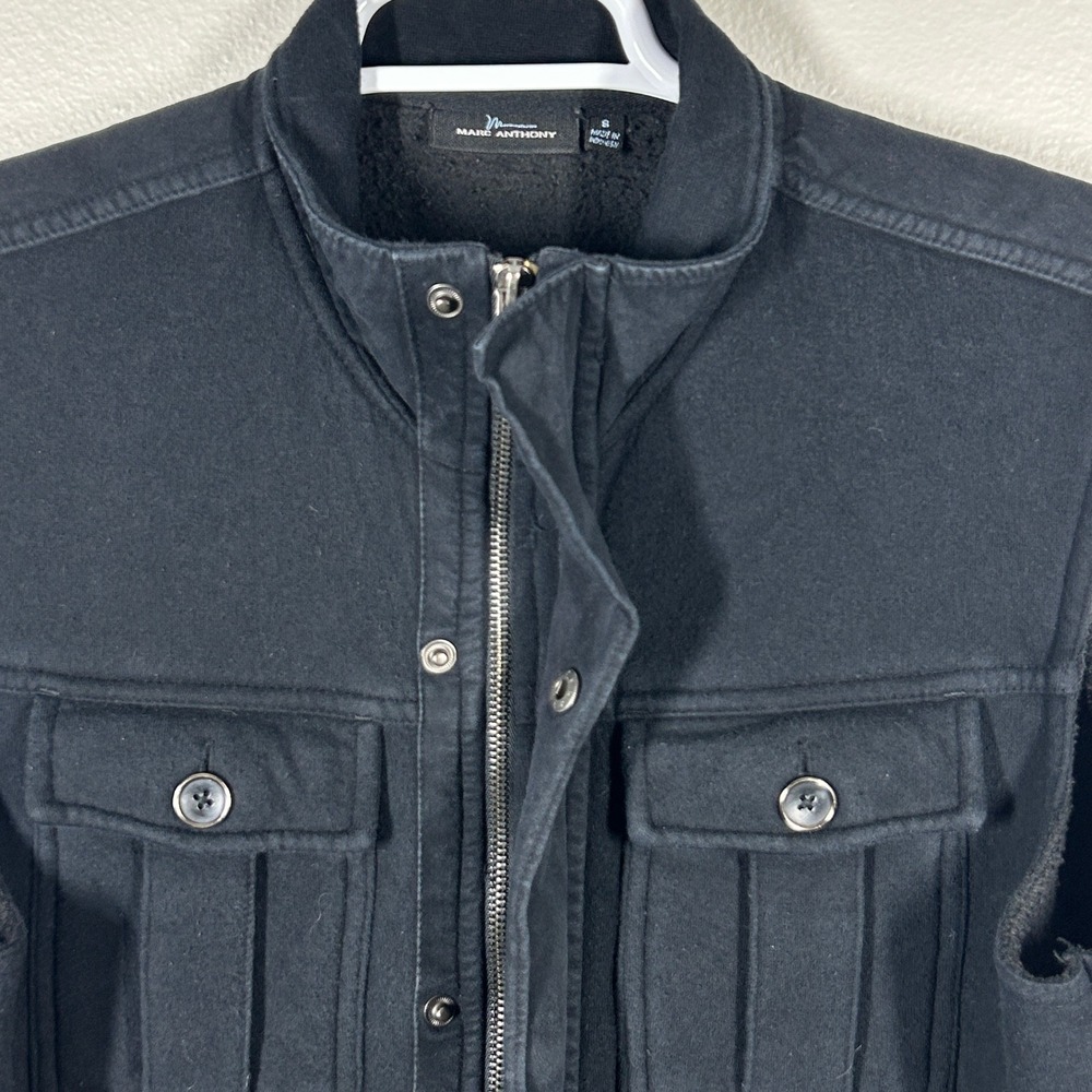Marc Anthony Mens Black Utility Vest Full Zip Snap Cargo Pockets Small